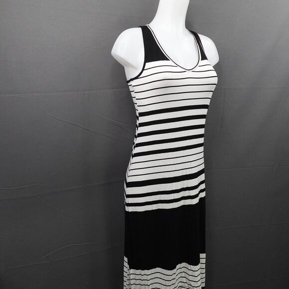 Womens Tank Dress XS Black White Knit Sundress Maxi Y2K Retro Statement Coastal - Picture 2 of 11